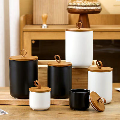 800/1300ML Bamboo Lid Ceramic Storage Jar