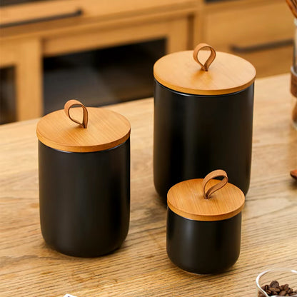 800/1300ML Bamboo Lid Ceramic Storage Jar