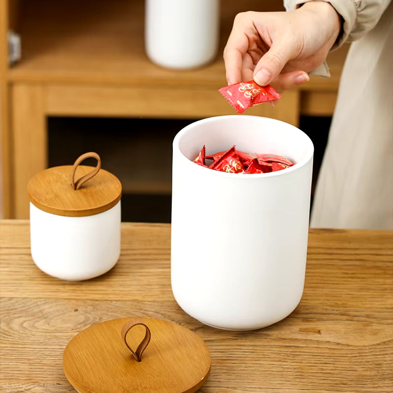 800/1300ML Bamboo Lid Ceramic Storage Jar