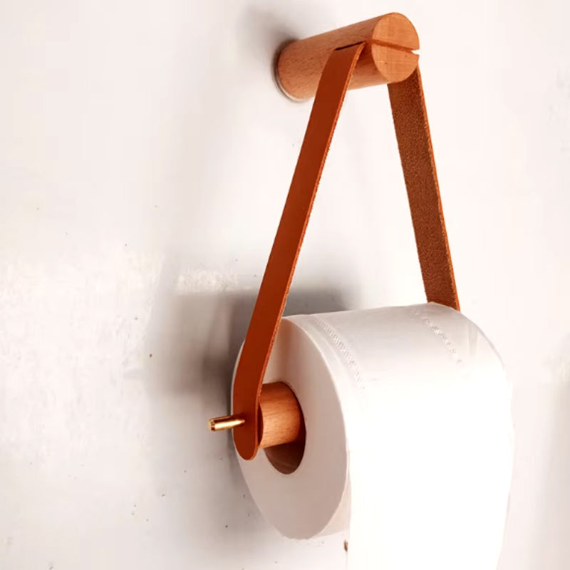 PU Wood No-Punch Toilet Paper Holder