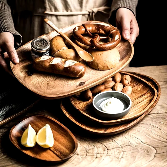 Solid Wood Round Dinner Plates