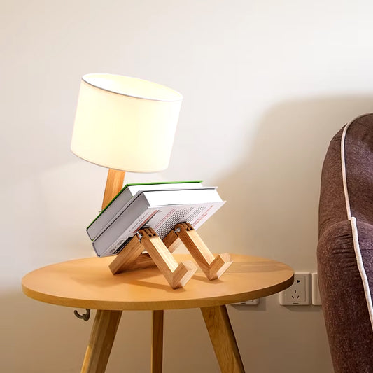 Wooden Robot Table Lamp